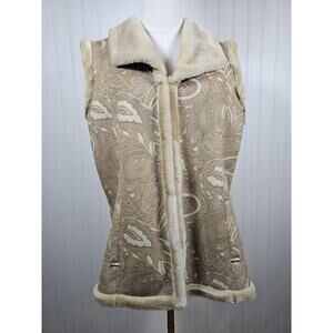 Coldwater Creek Faux Suede Fur Embossed Vest Women's Size M Paisley Floral